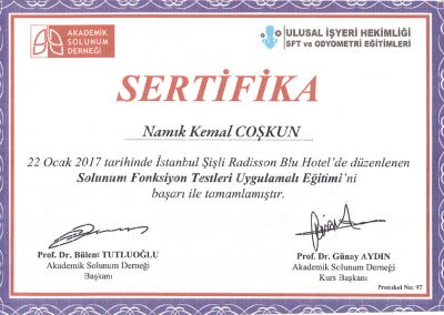 SFT Sertifikası - Op. Dr. Namık Kemal COŞKUN