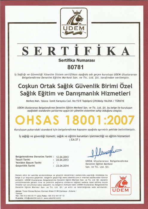 OHSAS 18001 - Coşkun OSGB Yalova